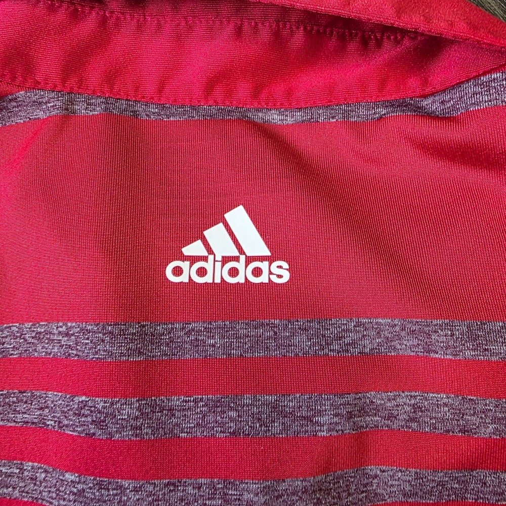 Adidas Men's Red Grey Striped Golf Polo Shirt Size XL Performance - Picture 5 of 8
